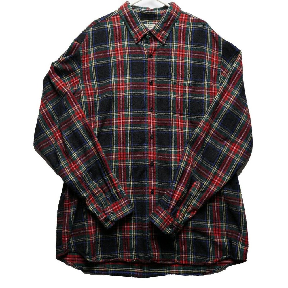 LL Bean Men's Flannel Button Down Colorful Plaid Long Sleeves Shirt Size XL Tall